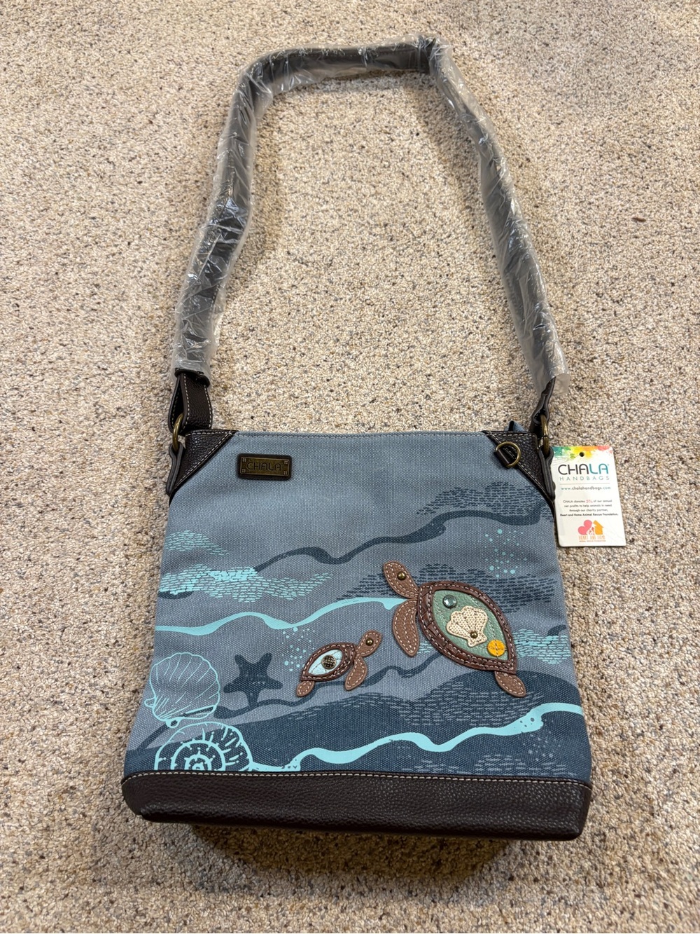 Chala Blue Sea Turtle Appliqué Crossbody Bag